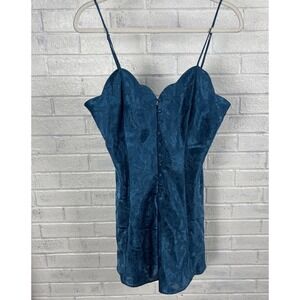 Victorias Secret Gold Label Teal Jacquard Slip Dress Womens M Sweetheart Y2K